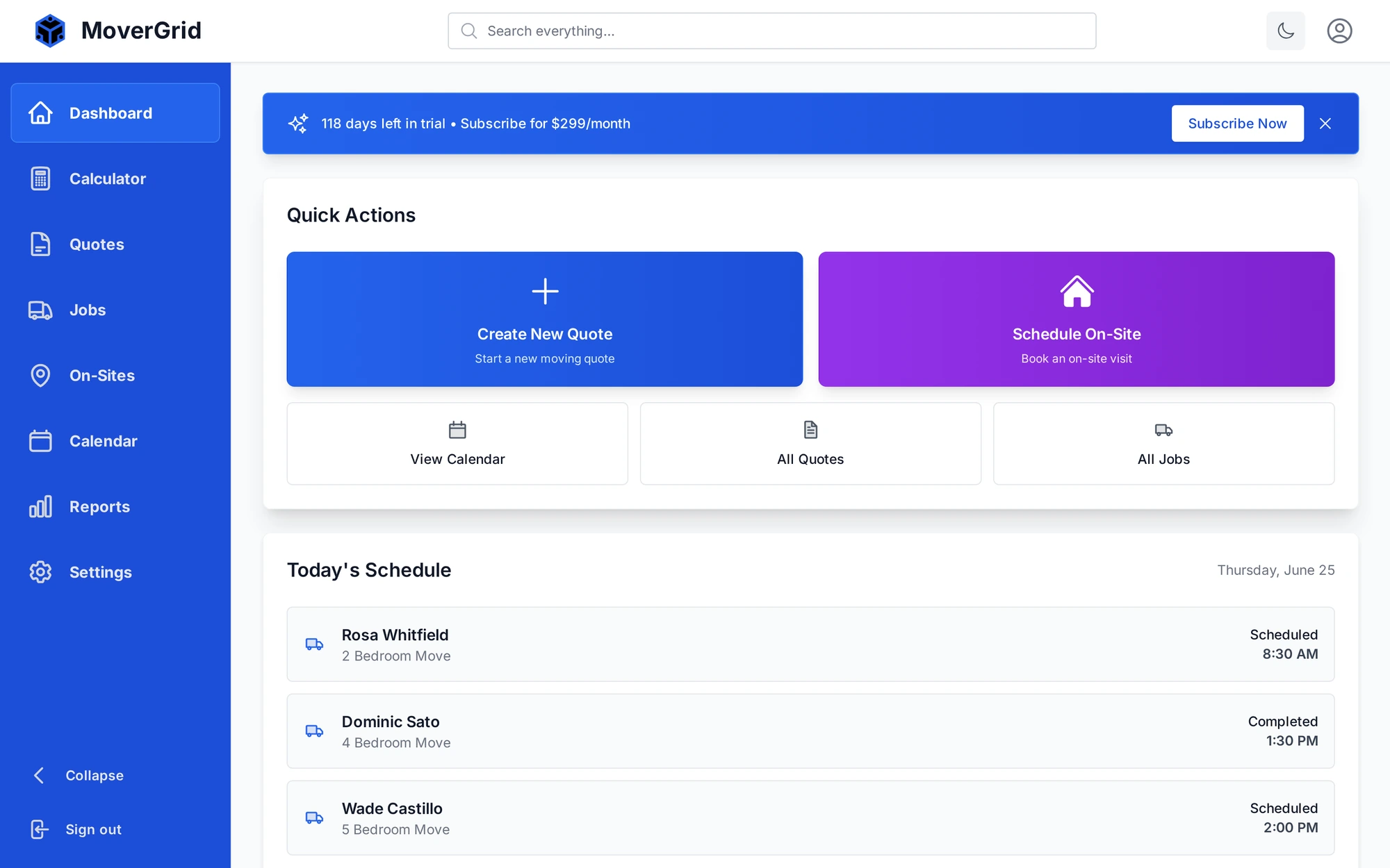MoverGrid dashboard with the whole operation in one view
